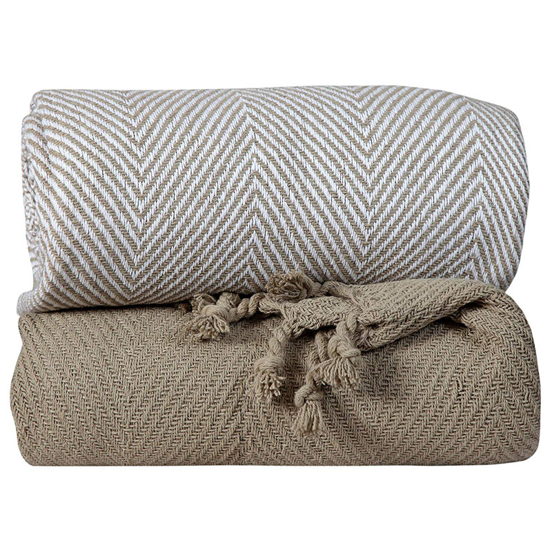  Jeté luxueux 100% coton, Beige, Chevrons