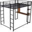 Lit mezzanine double en métal pleine grandeur avec 2 tablettes et bureau, noir-779697594