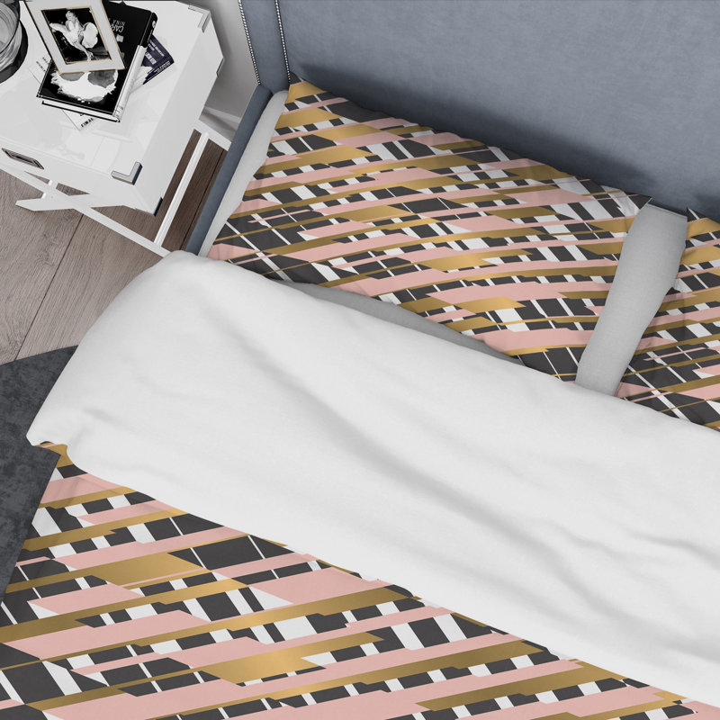 Motif à carreaux dorés II - ensemble de housse de couette abstrait Glam - microfibre de polyester