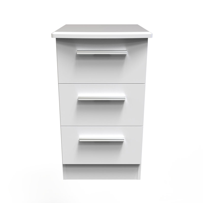 Borgeson 3 Drawer Bedside Cabinet (Ready Assembled), White Matt