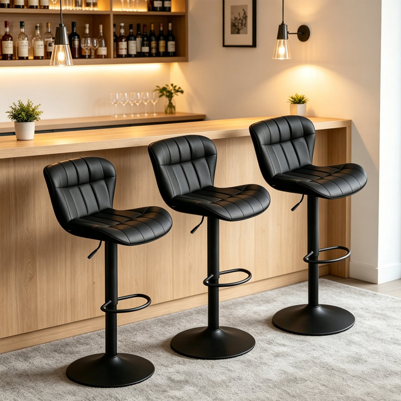 Tabouret de bar pivotant et réglable, Noir, 3
