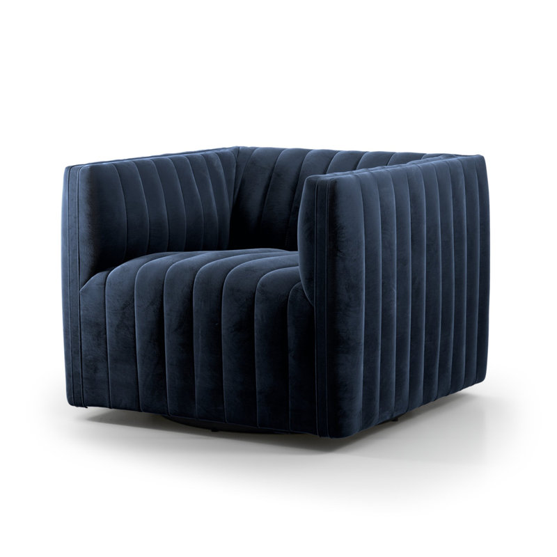 Augustine Swivel Tufted Chair, Sapphire Navy Polyester Blend