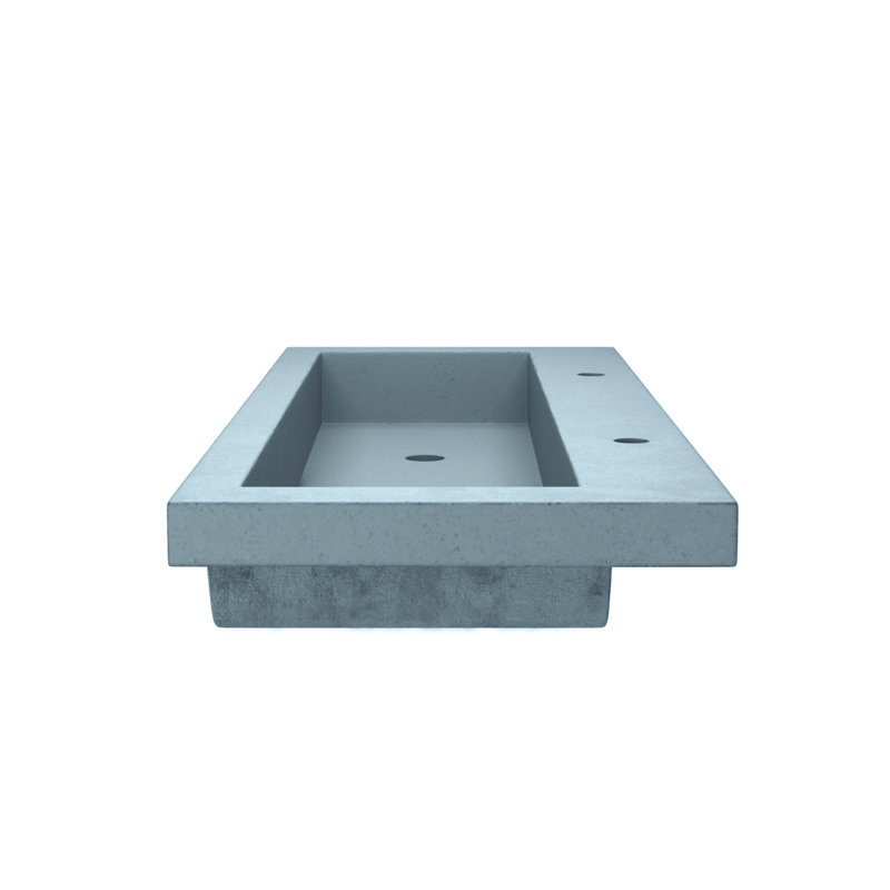 Trough Concrete Handmade Rectangular Drop-in Bathroom Sink, Ocean, Two Holes Faucet