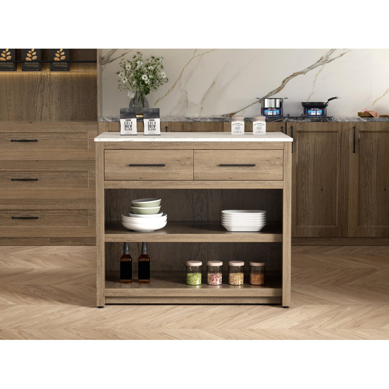 42 inch Kitchen Island, Natural Oak/Black