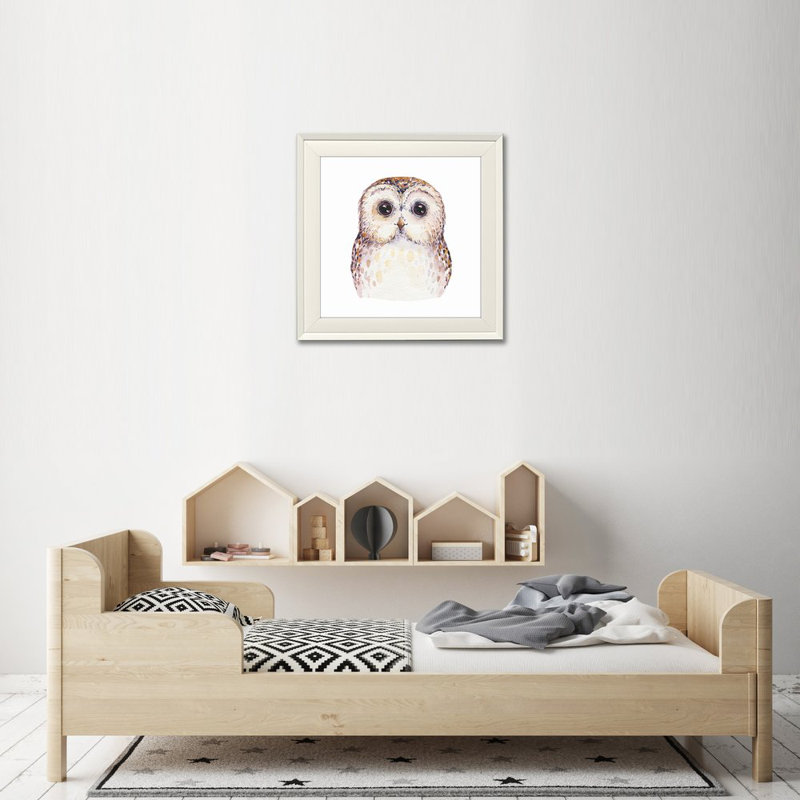 Chouette, art mural, Cadre d'angle fermé blanc, H 17,5 po x l 17,5 po