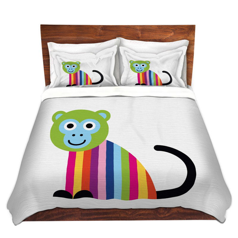 Ensemble de housse de couette de singe arc-en-ciel, 1 housse de couette grand + 2 taies standards