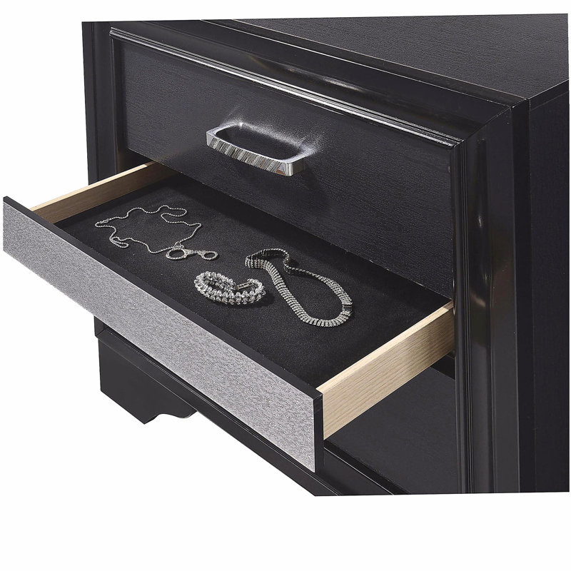 Black 2-drawer Nightstand with Hidden Jewelry Tray
