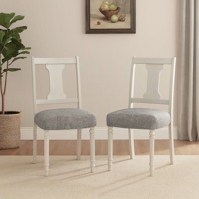 Ensemble de 2 chaises d'appoint de salle à manger avec siège revêtu de lin, blanc et gris