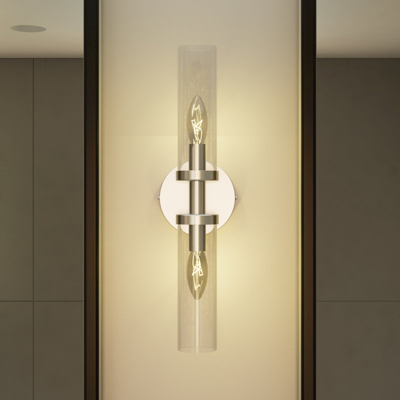 Éclairage pour salle de bain 2 lumières à intensité variable avec abat-jour en verre transparent Arhna, Clair, Nickel