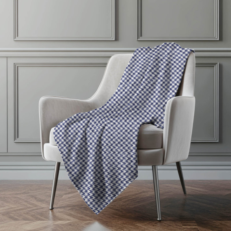 Addison Machine Washable Sherpa Houndstooth Throw Blanket, Navy