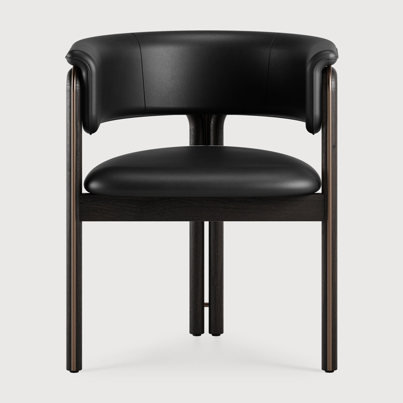 Chaise Volita - teck verni - métal couleur laiton - velours, Noir, Bois brun foncé