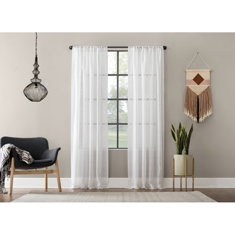 Panneau de rideau semi-diaphane avec passe-tringle, Blanc, L 52 po x L 63 po