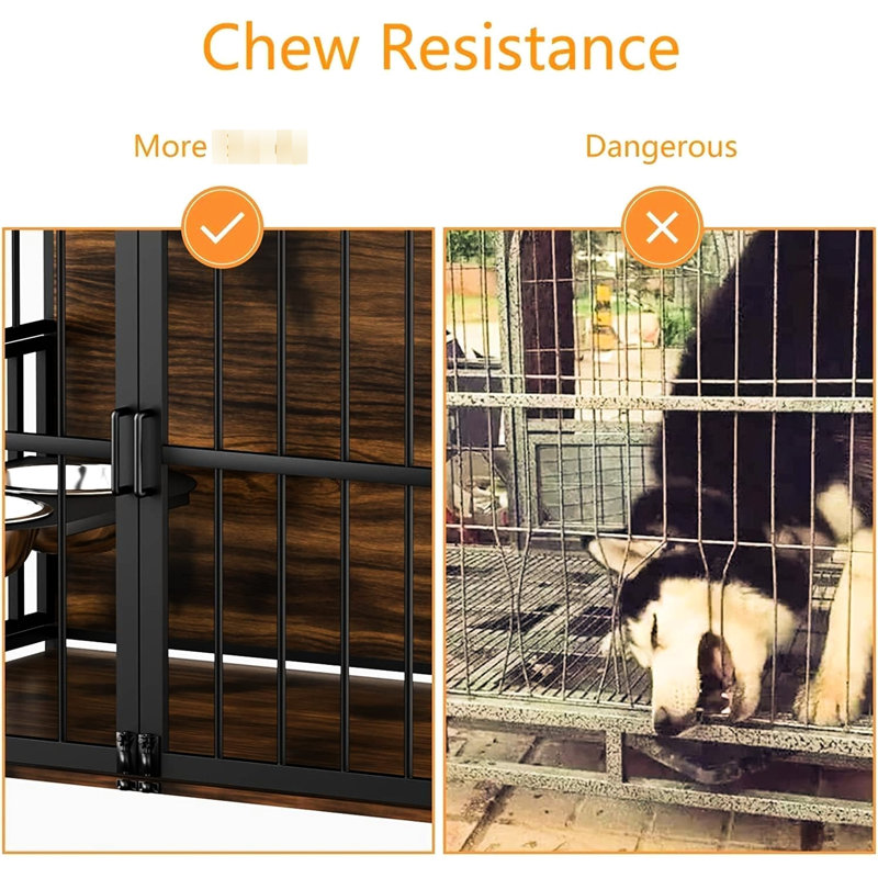 Grande cage d'intérieur pour chien robuste, avec conception à mâcher et cage d'alimentation pour chiens