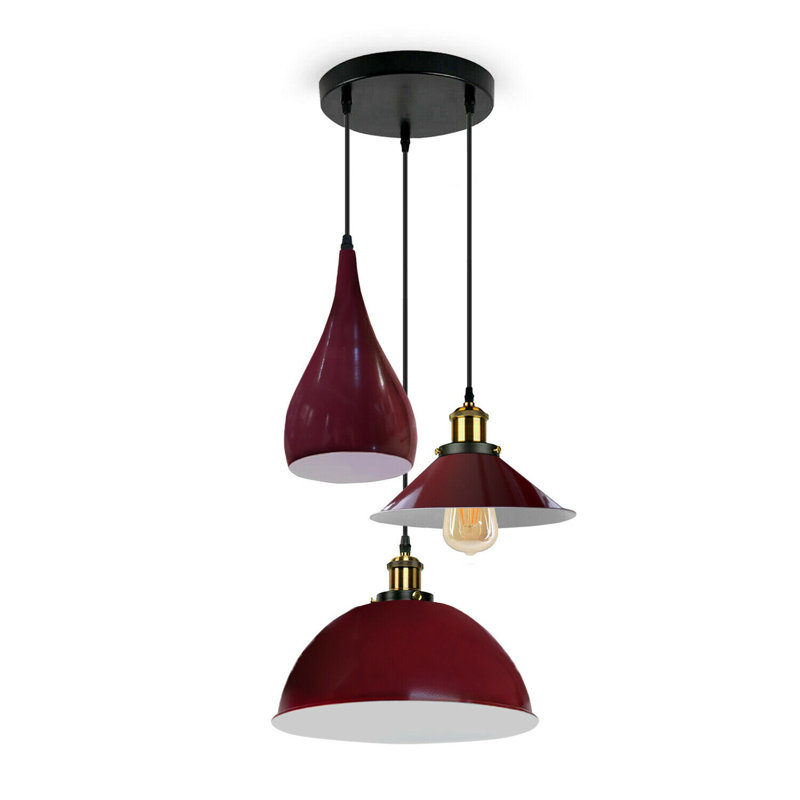Modern 3 Head Metal Hanging Light Island Shade Ceiling Pendant Light, Burgundy