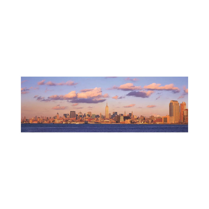 New York Panoramic Skyline Cityscape (Evening) by Unknown Artist - Wrapped Canvas Panoramic Print