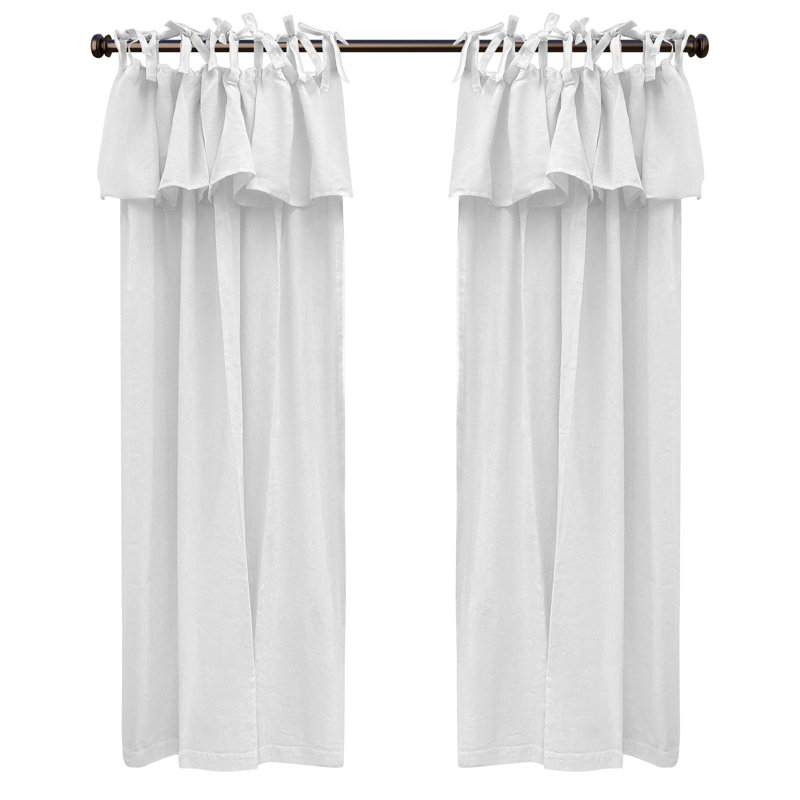 Recycled Cotton Blend Ruffle Tie-Top Curtain Pair, White, 52" W x 63" L