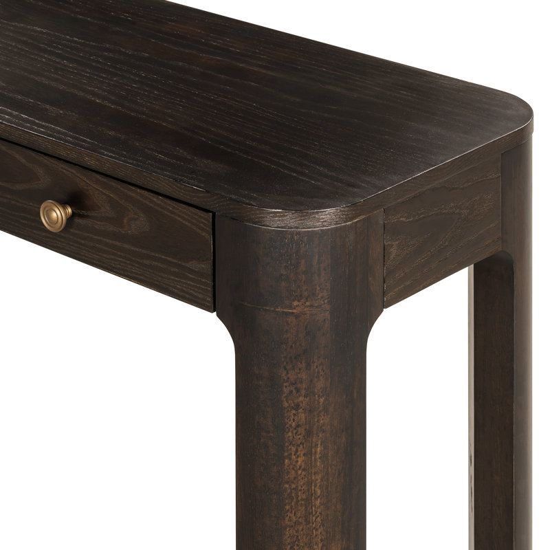 Console rustique colorée, coins arrondis, 3 tiroirs de rangement pratiques, structure robuste, style rétro pour entrée, couloir ou salon, plateau supportant 68 kg, grand tiroir de 63,5 cm, petit tiroir de 51 cm.