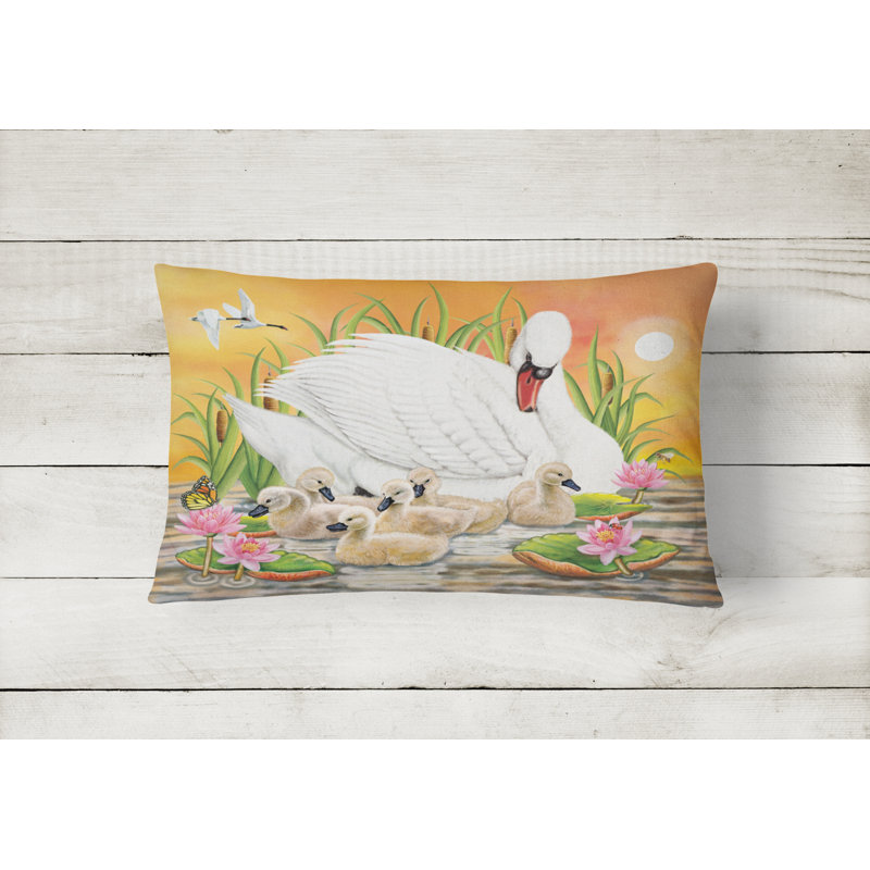 Outdoor Throw Pillow, Mother Swan at Sunset
