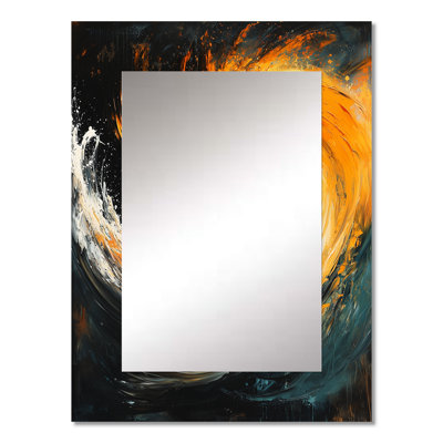 Yellow And Black Auroras Fractal Edge III - Abstract Spirals Decorative Mirror, Modern Wall Mirror, Printed Metal Art