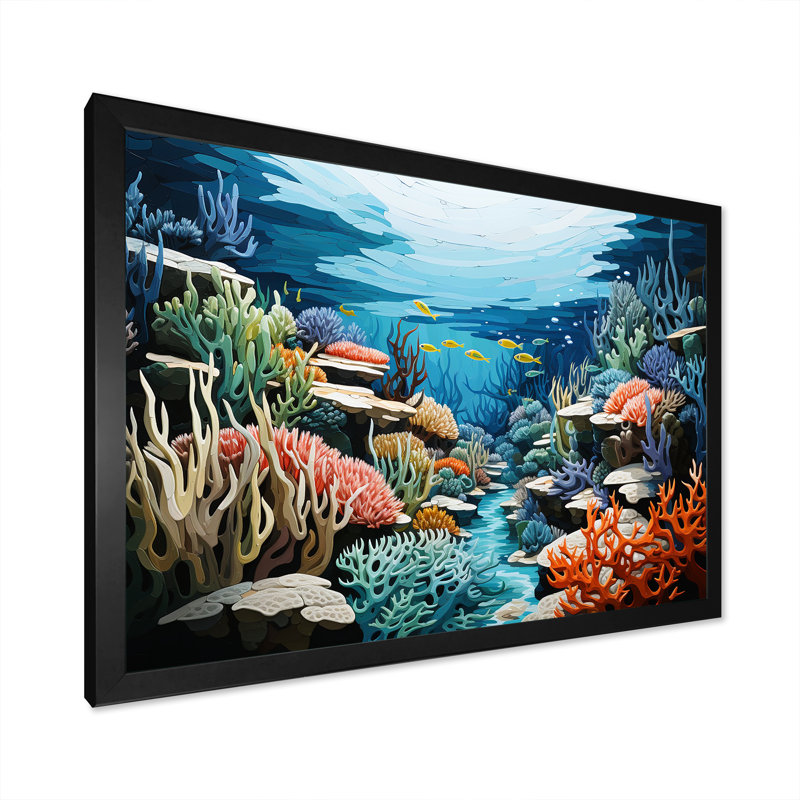 " Under Water Marine Reef Dream ", Black Closed Corner Framed, 12" H x 20" W x 1" D