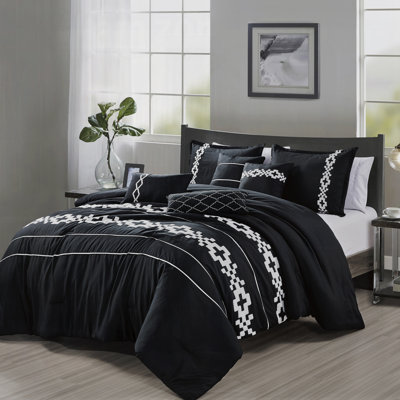 7-Piece Queen Comforter Set With Embroidery Design, Ultra-Soft Microfiber, 100% Polyester, All-Season Bedding Collection