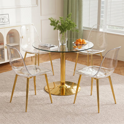 Modern Glam Tempered Glass 5-Piece Dining Set for Small Area