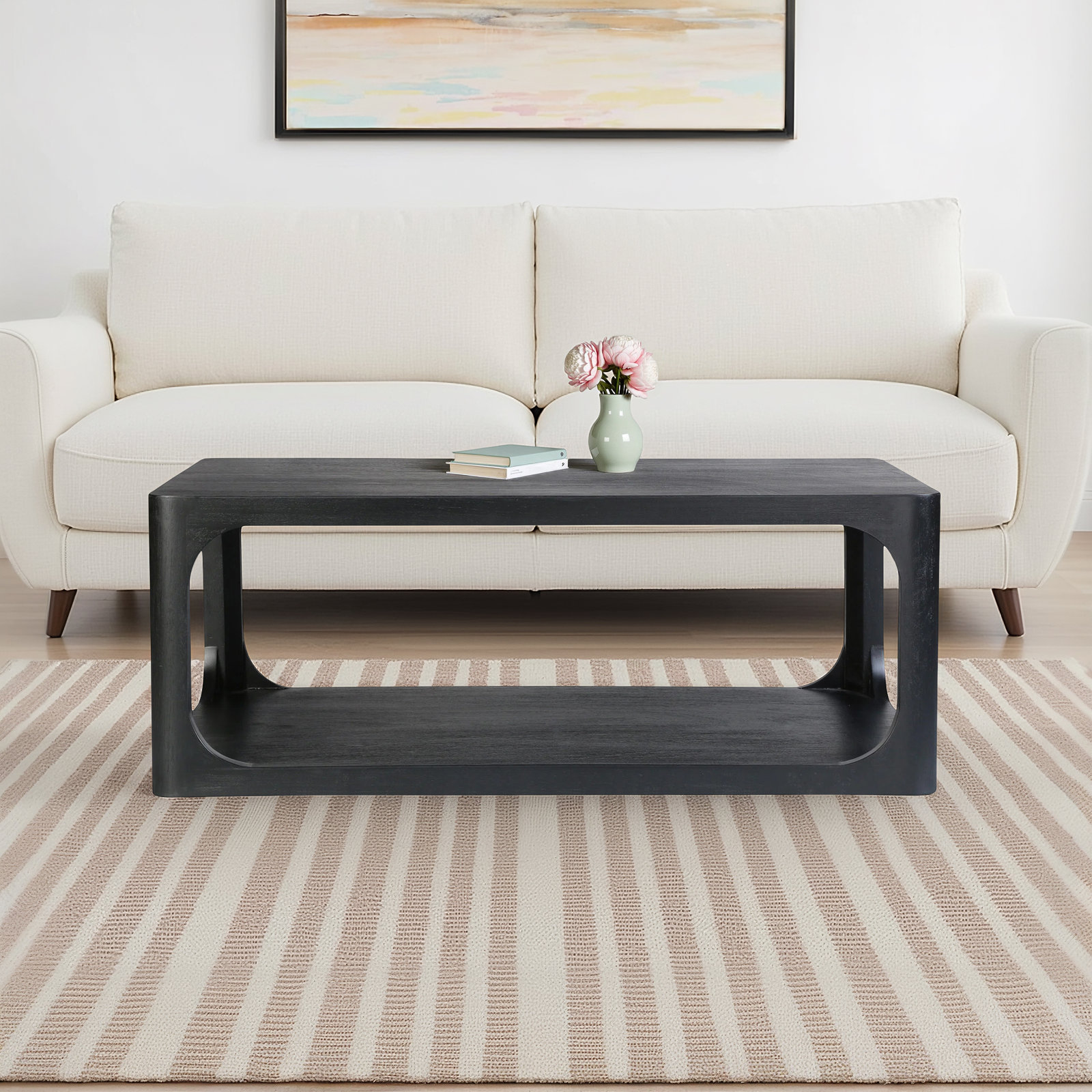 Sybil Solid Wood Coffee Table, Black, 18" H x 47" W x 28" D
