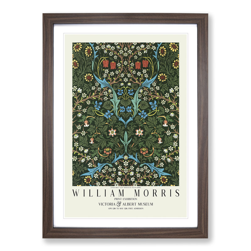 Tulip with Border by William Morris - Framed Print, 65cm H x 48cm W x 2cm D, Walnut