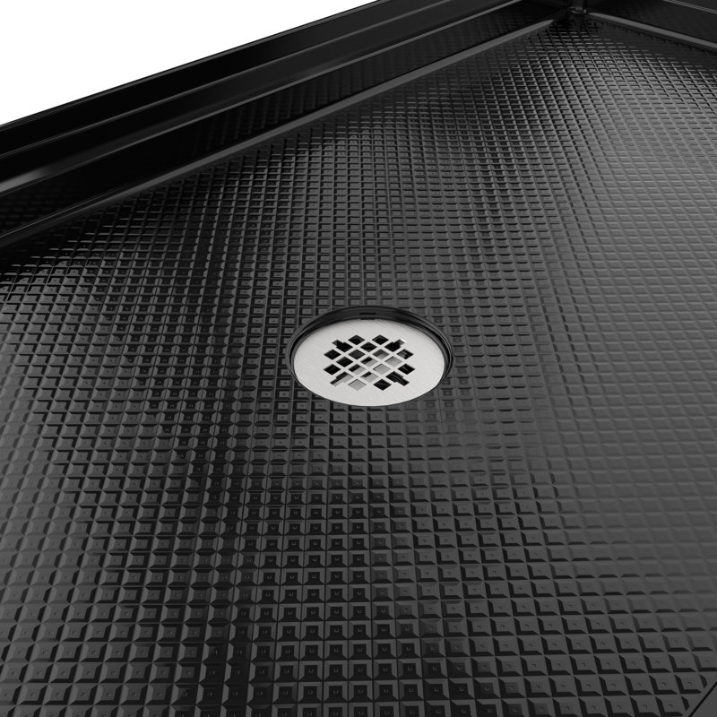 DreamLine SlimLine 36 inch D x 48 inch W x 2 3/4 inch H Single Threshold Black Alcove Shower Base with 2 inch Brushed Nickel Center Round Drain