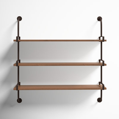 Amie Wood 3 Level Wall Shelf with Black Metal Brackets