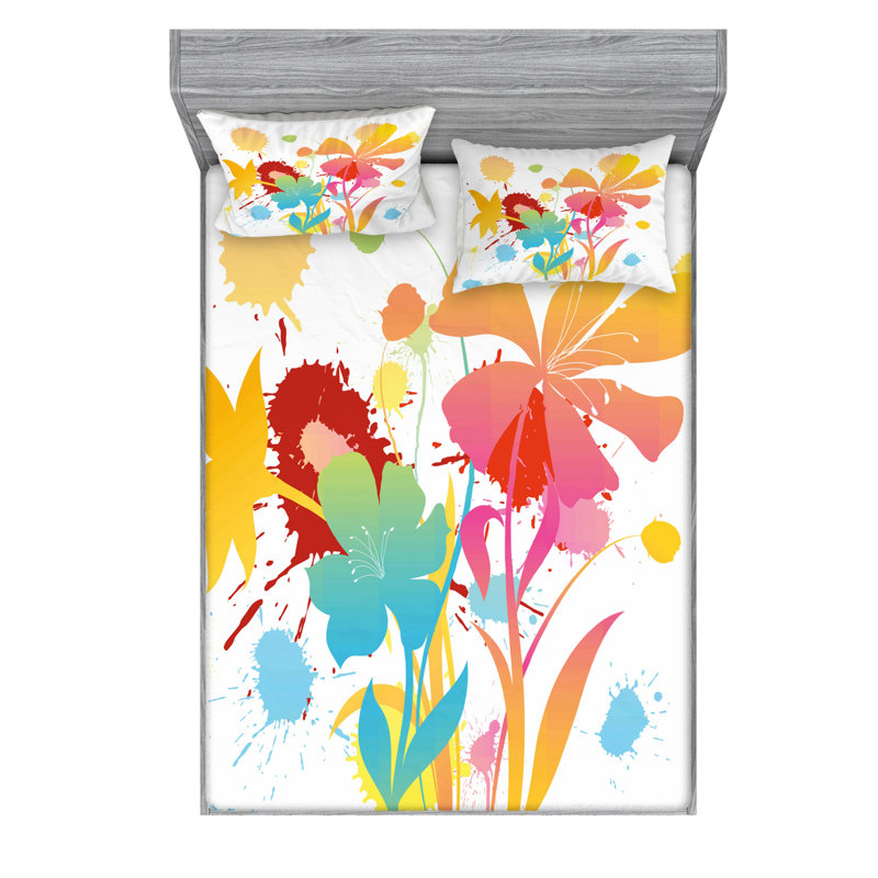 Microfiber Floral Sheet Set, Queen Sheet Set with Fitted Sheet