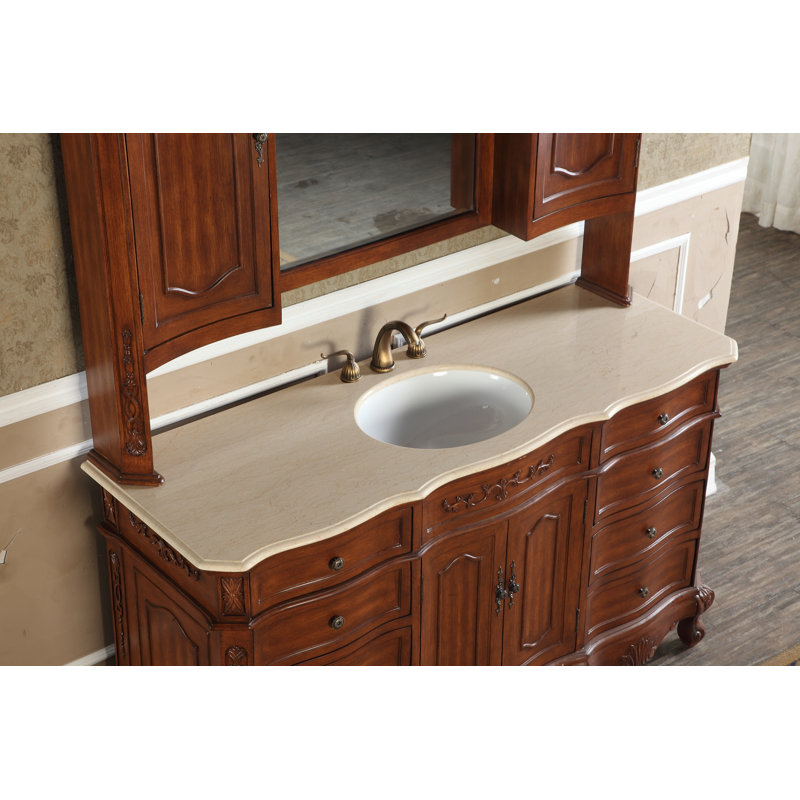 60'' Single Bathroom Vanity with Marble Top, Teak
