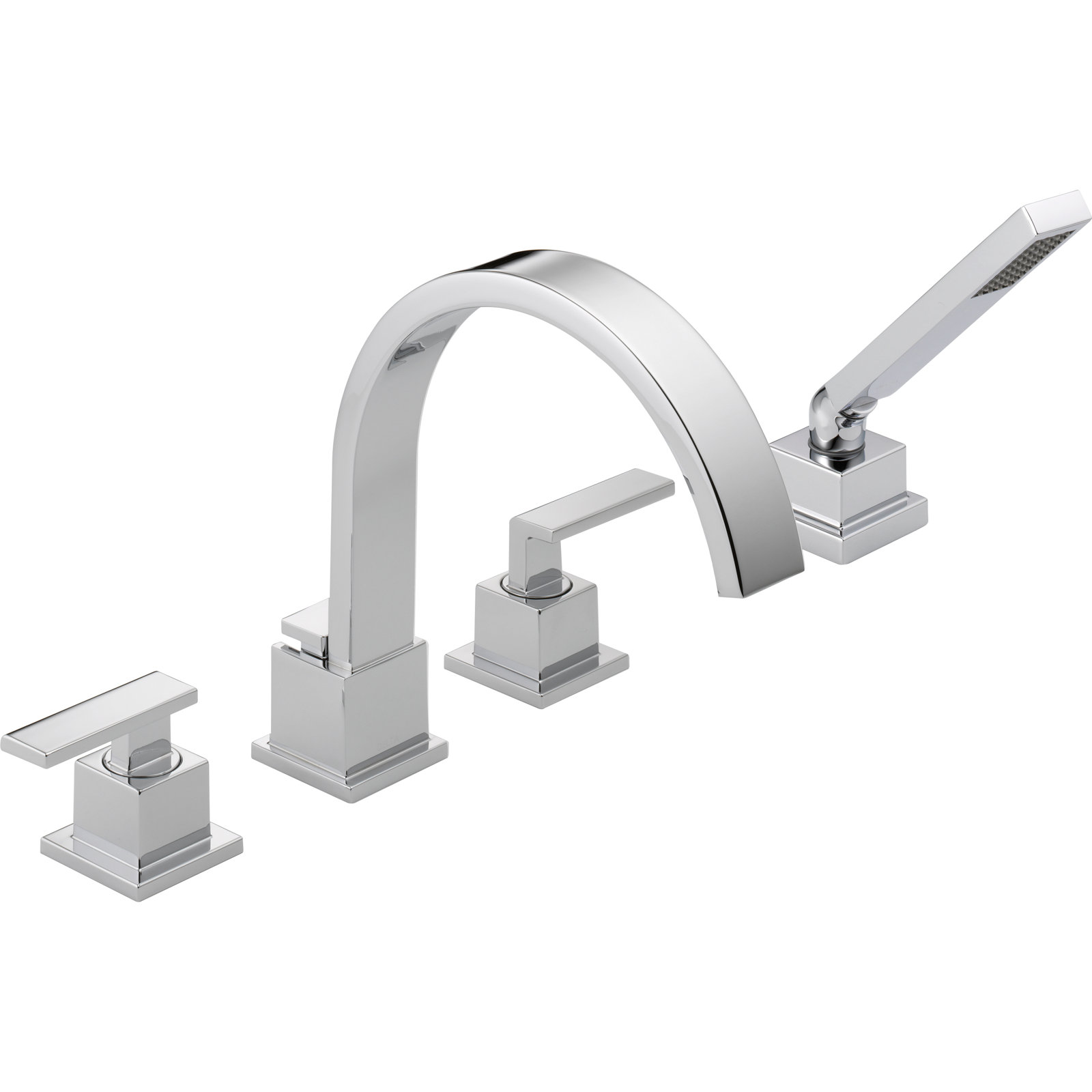 Vero Double Handle Deck Mounted Roman Tub Faucet with Handshower, Chrome