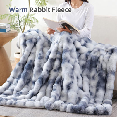 Tie-Dye Collection Faux Rabbit Fur 3D Bubble 680GSM Weighted Throw Blanket, Fluffy Reversible Cozy Blanket for Bed & Couch, Warm Plush Winter & Spring Blanket.