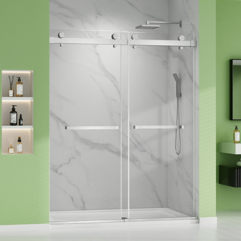 60'' W X 74'' H Door Double Sliding Frameless Shower Door With 8Mm Easy Clear Tempered Glass LYM-03 Brushed Nickel