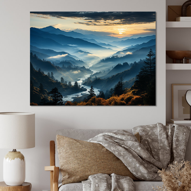 «Blue and green Majesty Mountain Panorama I», art mural encadré, Toile tendue, H 30 po x l 40 po x P 1,5 po