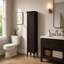 Armoire tour autoportante en lin Benicio avec fausses portes persiennes et tablette réglable-355537212