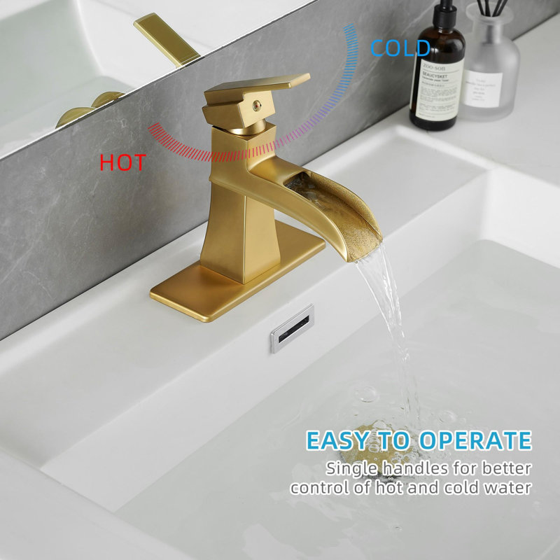 Robinet de salle de bain à trois trous avec ensemble de bonde, Or brossé