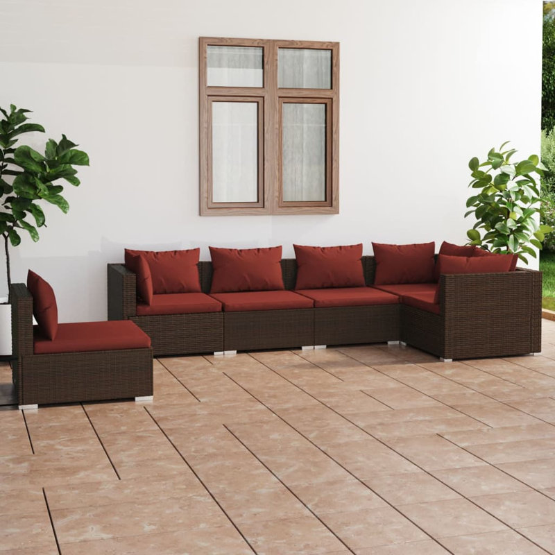 6 Piece Lounge Sofa Seating Group, Cinnamon Red, Brown