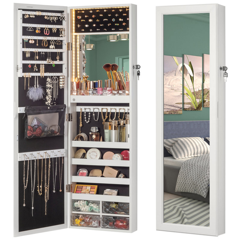 Armoire à bijoux avec miroir, Blanc