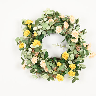 22" Handcrafted Eucalyptus Rose No Holiday Wreath