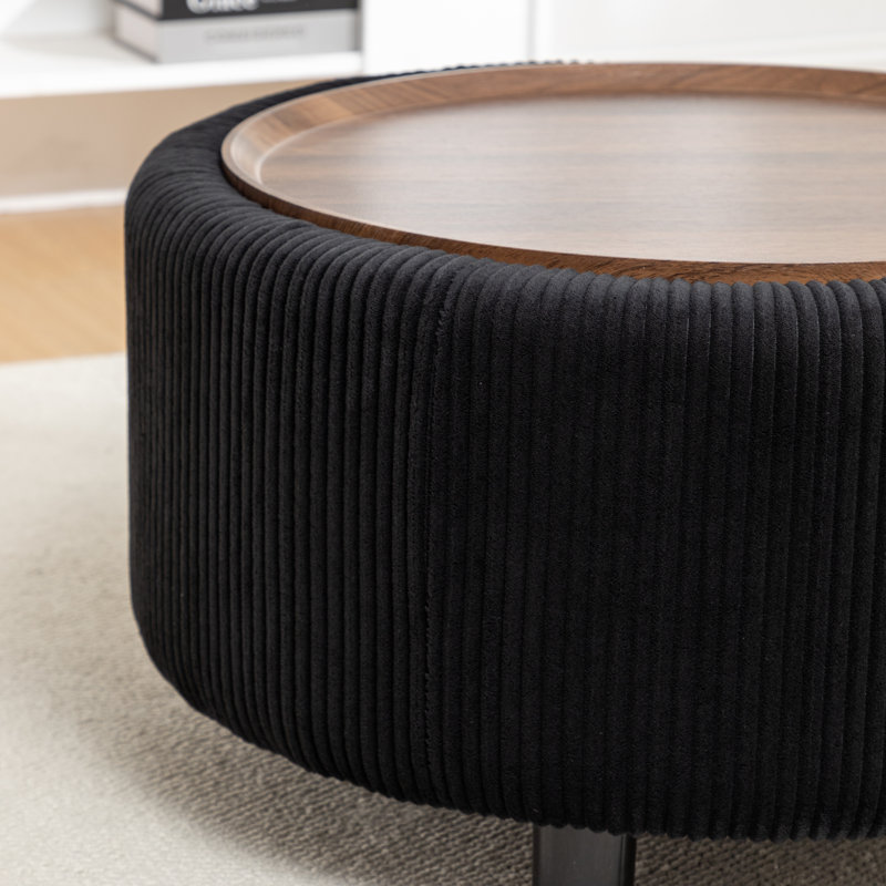 Pietsch Round Coffee Table with Storage, Black Corduroy
