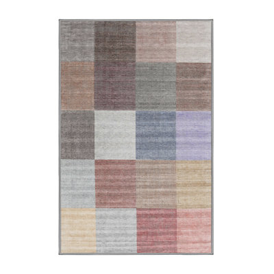 Tapis gris/rose/rouge contemporain