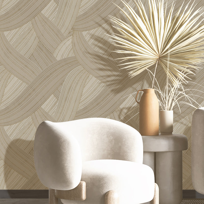 Stratum Unito Design Metallic Texture 33' L x 42" W Wallpaper Roll, Gold/Cream