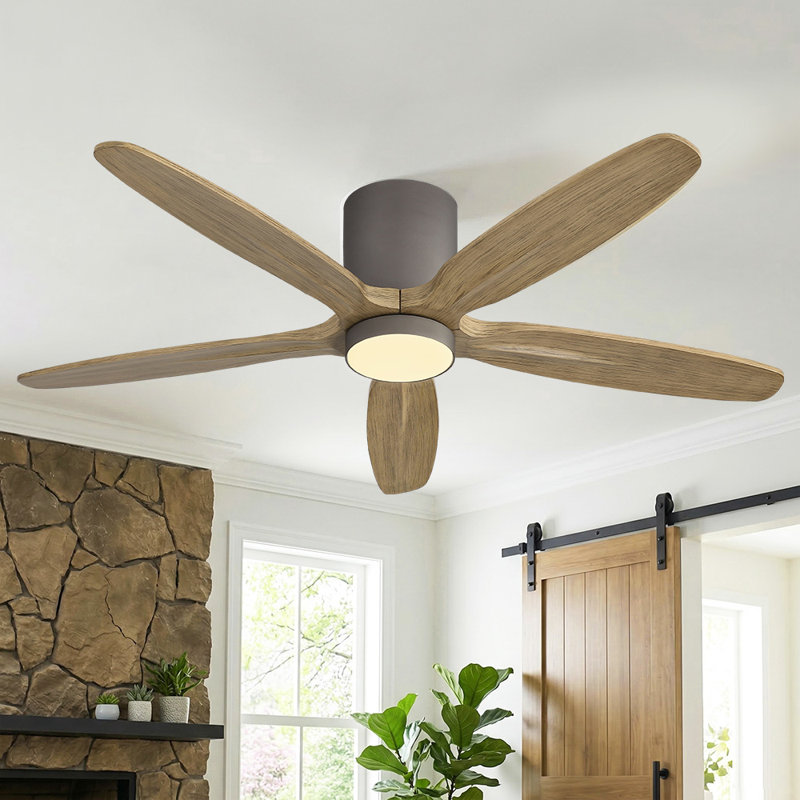 54 in. 5-Solid Wood Blades Indoor Standard Ceiling Fan Flush Mount with Remote Integrated LED, Charcoal Gray, Gray