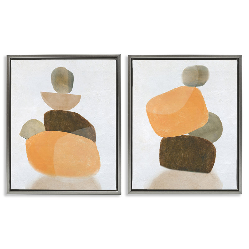 «Stacked Abstract Pebbles», ensemble de 2 toiles flottantes encadrées par Carol Robinson, H 21 po x l 17 po