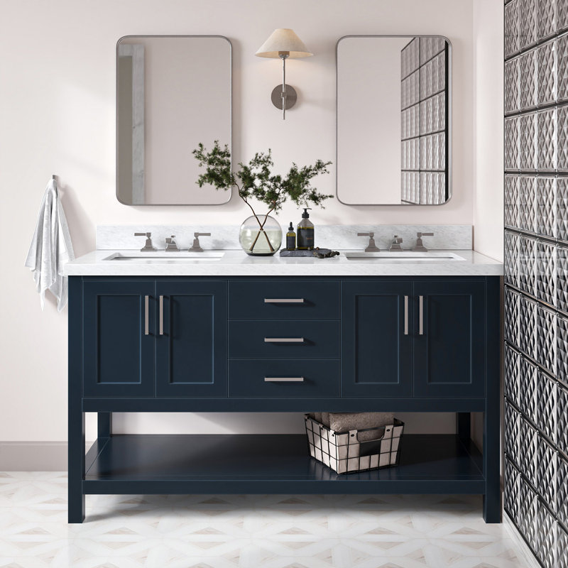 Magnolia Bath Vanity Oval Basin, Midnight Blue, Carrara White Marble, Rectangle 