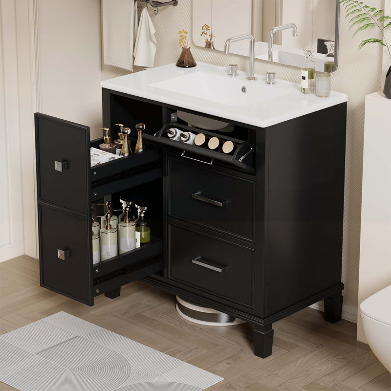 Meuble-lavabo de salle de bain au design innovant et au rangement spacieux, Noir