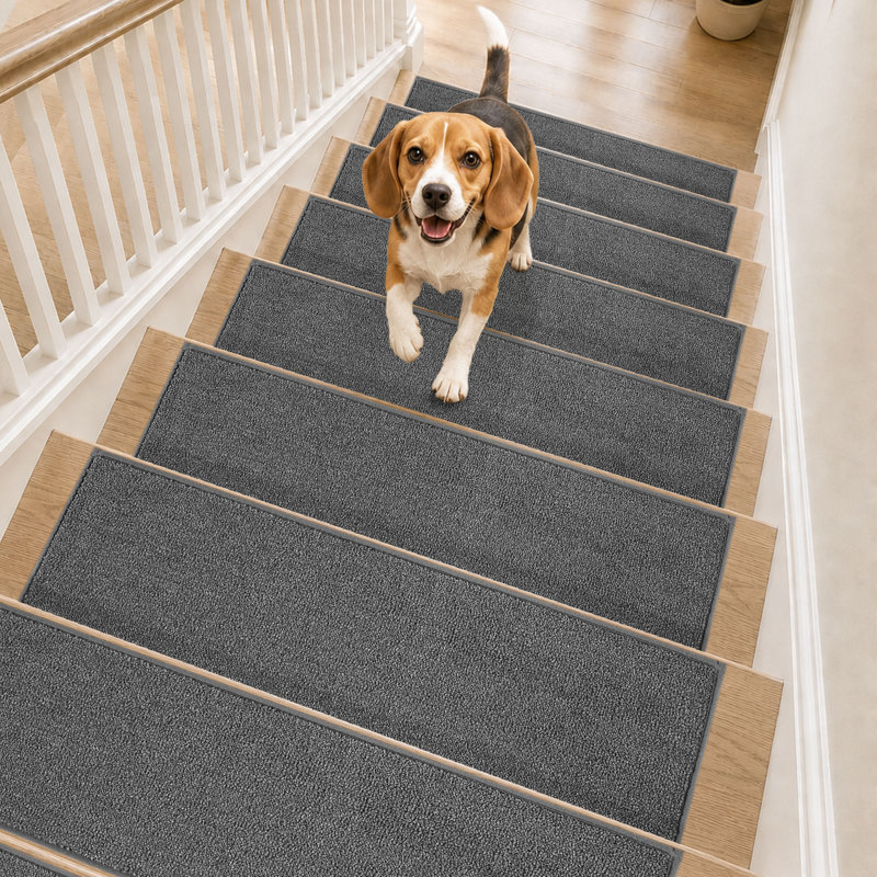 Tapis d'escalier intérieur antidérapant lavable (ensemble de 15), Charcoal, 15