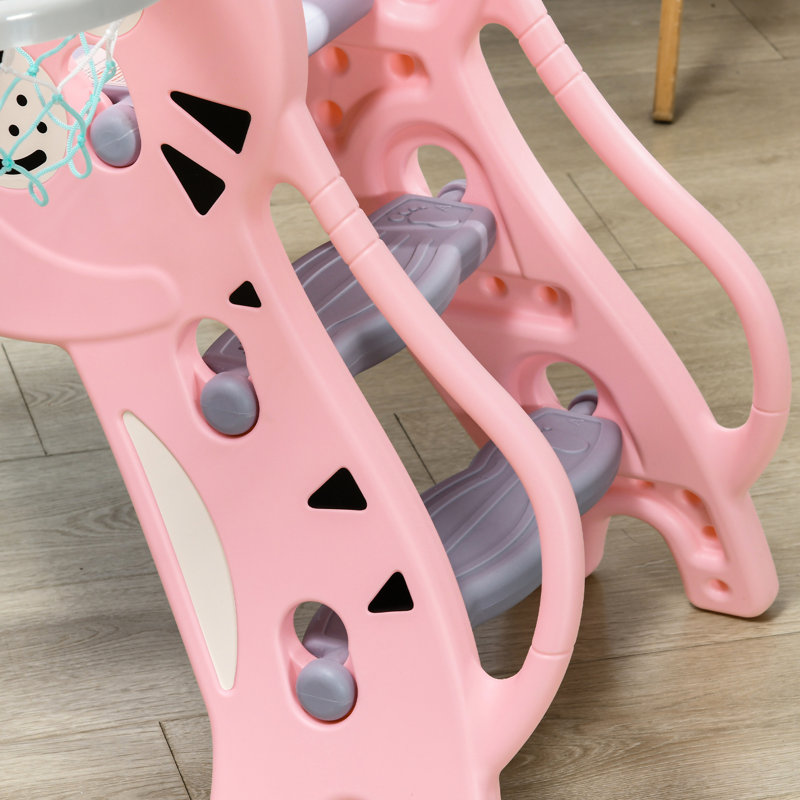 Glissade intérieure 3 en 1 avec dessin de conception sécuritaire - glissade et installation rapide en 10 minutes pour 18 à 36 mois de rose gris avec motif PE stable et léger